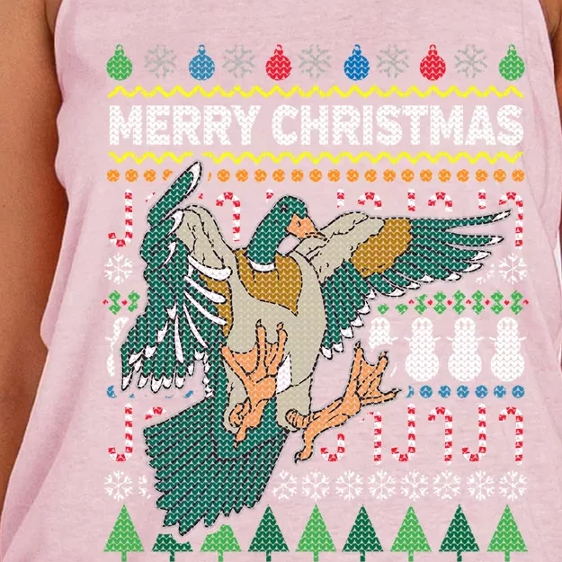 Flying Mallard Duck Merry Christmas Ugly Xmas Design Gift Women's Knotted Racerback Tank