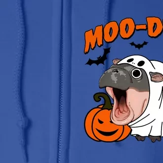 Funny Moo Deng Halloween Boo Ghost Costume Moodeng Lover Full Zip Hoodie