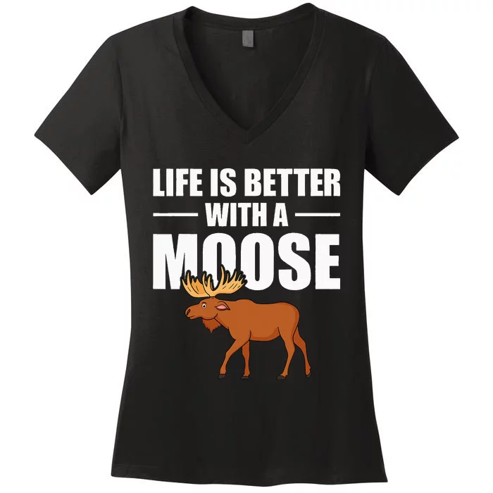 Funny Moose Design For Mammal Animal Apparel Women's V-Neck T-Shirt