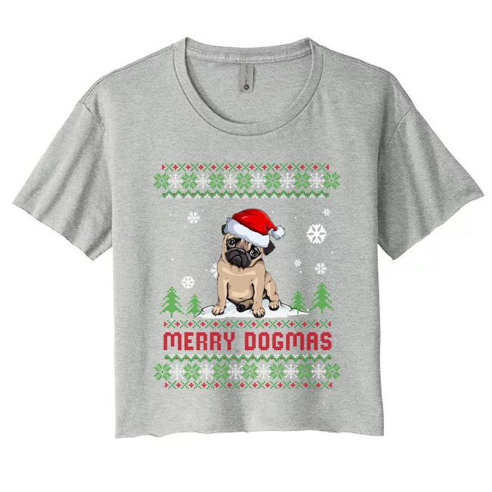 Funny Merry Dogmas Frenchie Santa Hat Ugly Christmas Sweater Gift Women's Crop Top Tee