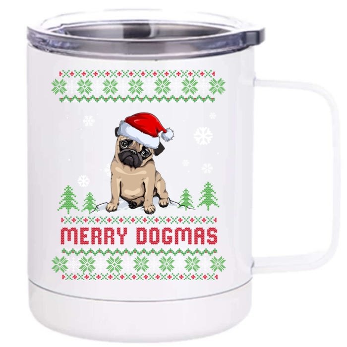 Funny Merry Dogmas Frenchie Santa Hat Ugly Christmas Sweater Gift Front & Back 12oz Stainless Steel Tumbler Cup