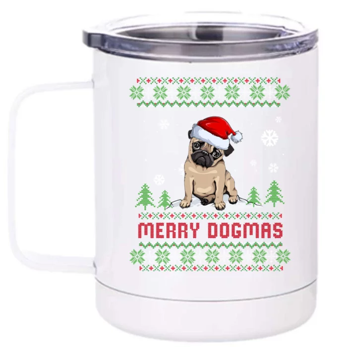 Funny Merry Dogmas Frenchie Santa Hat Ugly Christmas Sweater Gift Front & Back 12oz Stainless Steel Tumbler Cup