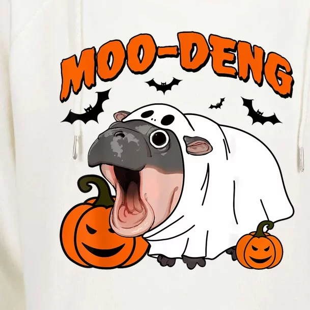 Funny Moo Deng Halloween Boo Ghost Costume Moodeng Lover Womens Funnel Neck Pullover Hood