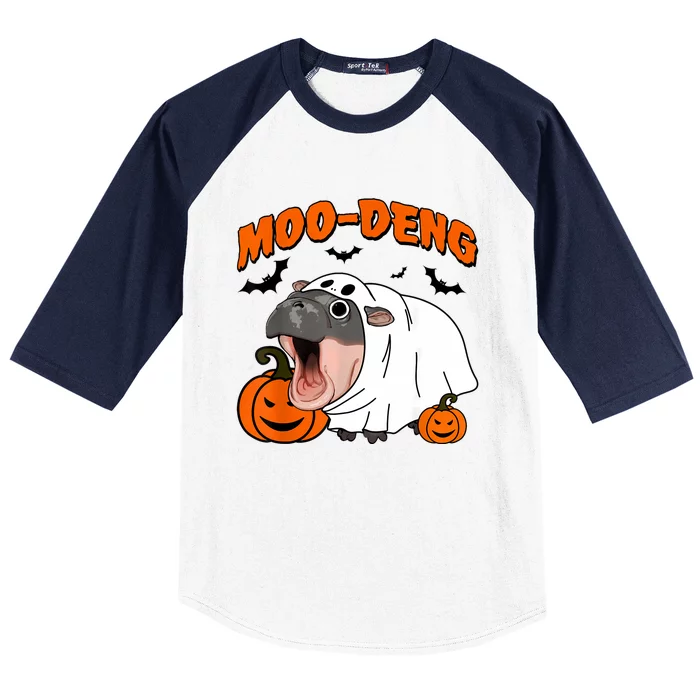 Funny Moo Deng Halloween Boo Ghost Costume Moodeng Lover Baseball Sleeve Shirt