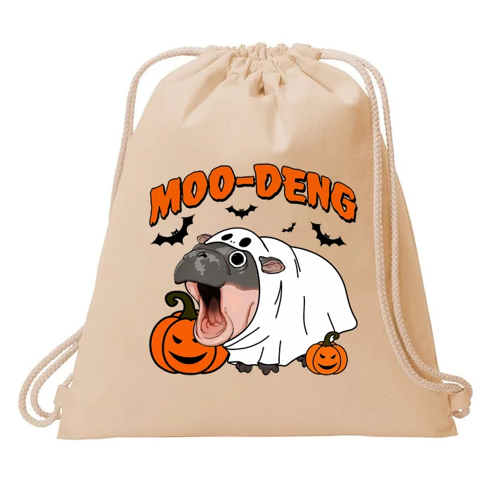 Funny Moo Deng Halloween Boo Ghost Costume Moo Deng Lover Drawstring Bag