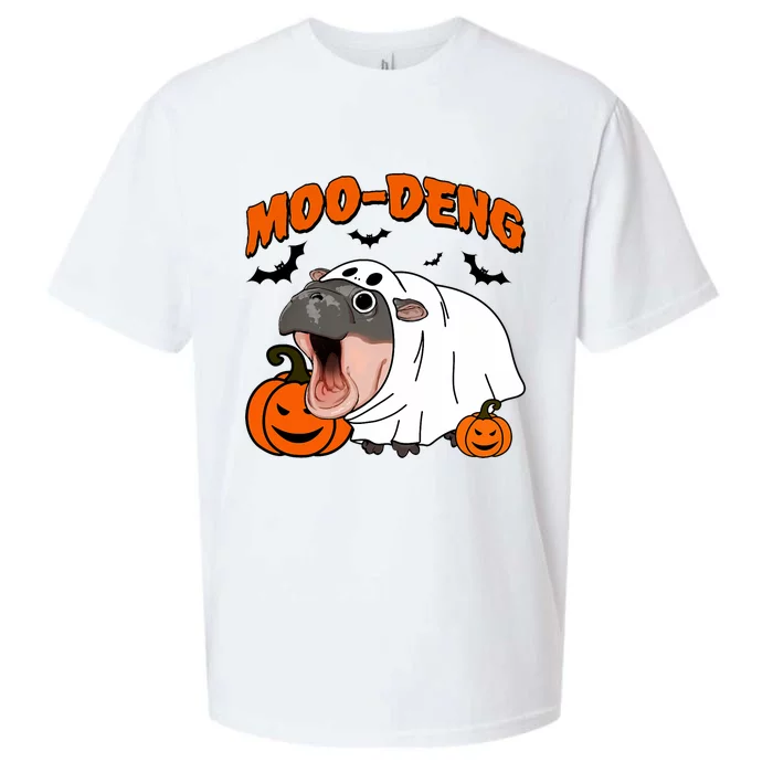 Funny Moo Deng Halloween Boo Ghost Costume Moo Deng Lover Sueded Cloud Jersey T-Shirt