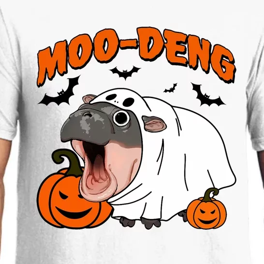 Funny Moo Deng Halloween Boo Ghost Costume Moo Deng Lover Pajama Set