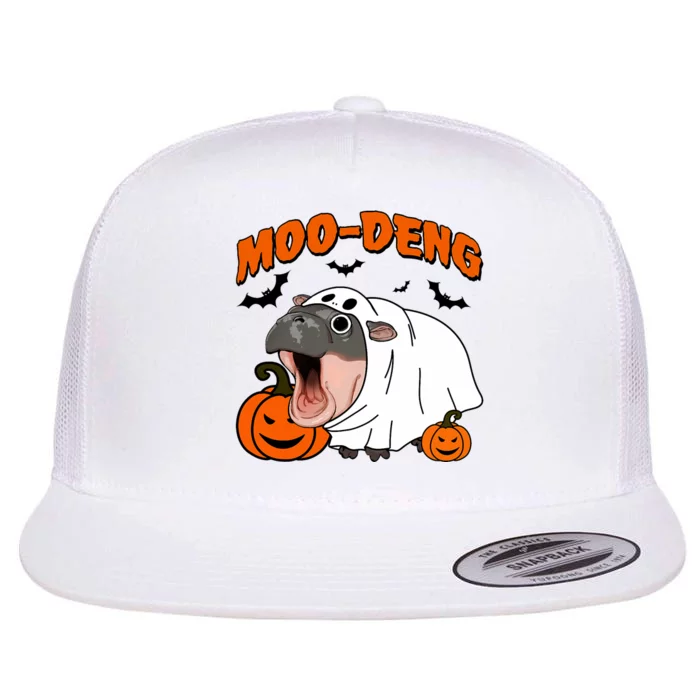 Funny Moo Deng Halloween Boo Ghost Costume Moo Deng Lover Flat Bill Trucker Hat