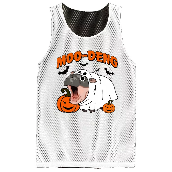 Funny Moo Deng Halloween Boo Ghost Costume Moo Deng Lover Mesh Reversible Basketball Jersey Tank