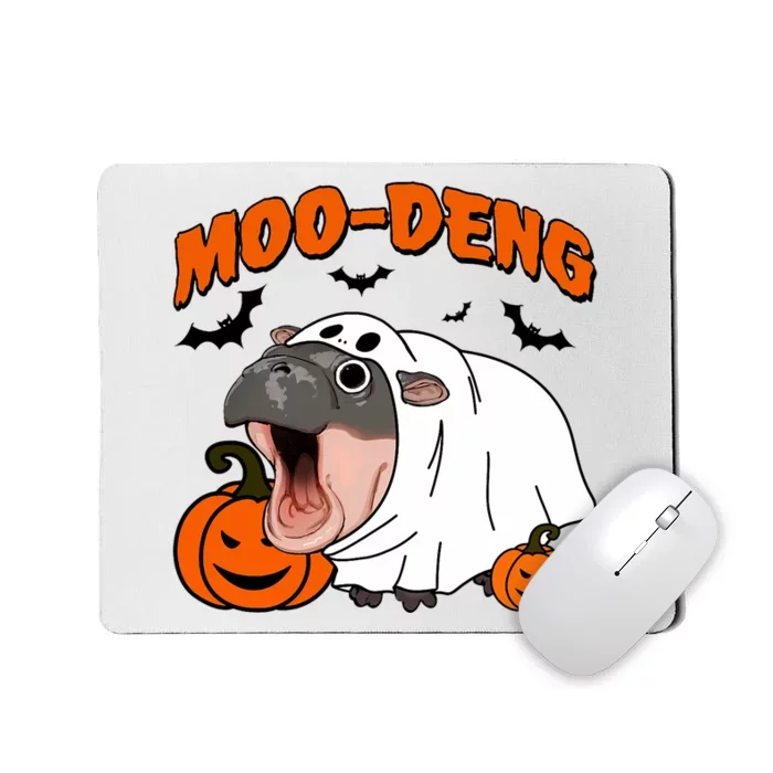 Funny Moo Deng Halloween Boo Ghost Costume Moo Deng Lover Mousepad