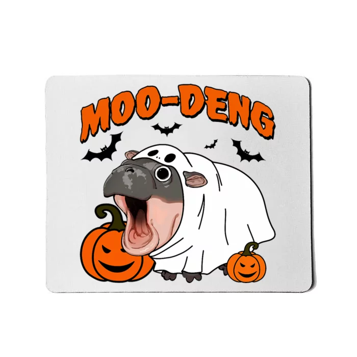 Funny Moo Deng Halloween Boo Ghost Costume Moo Deng Lover Mousepad