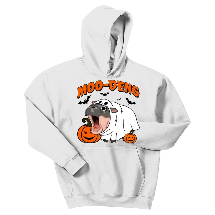 Funny Moo Deng Halloween Boo Ghost Costume Moo Deng Lover Kids Hoodie