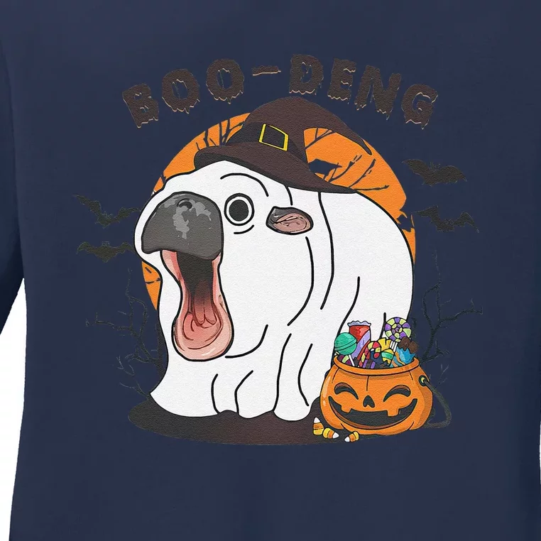 Funny Moo Deng Pumpkin Halloween Costumes Pygmy Hippopotamus Gift Ladies Long Sleeve Shirt