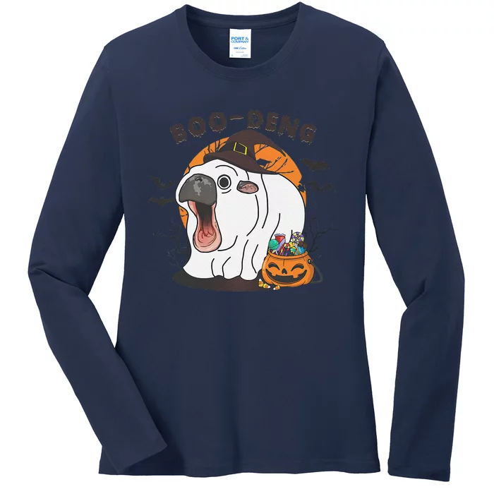 Funny Moo Deng Pumpkin Halloween Costumes Pygmy Hippopotamus Gift Ladies Long Sleeve Shirt