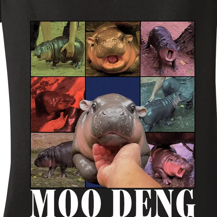 Funny Moo Deng Baby Pygmy Hippo Cute Zoo For Family Women's V-Neck T-Shirt