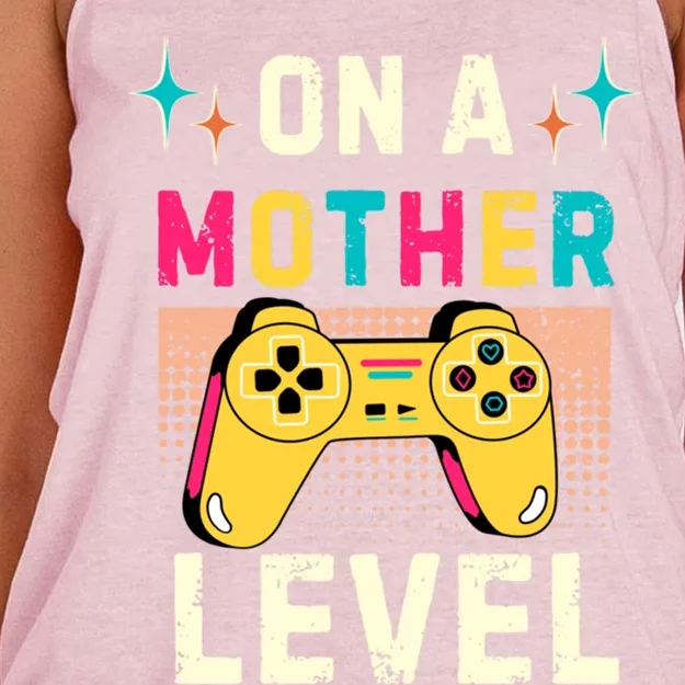 Funny Mothers Day Gamer Mom Gaming On A Mother Level Up Game Gift Women's Knotted Racerback Tank