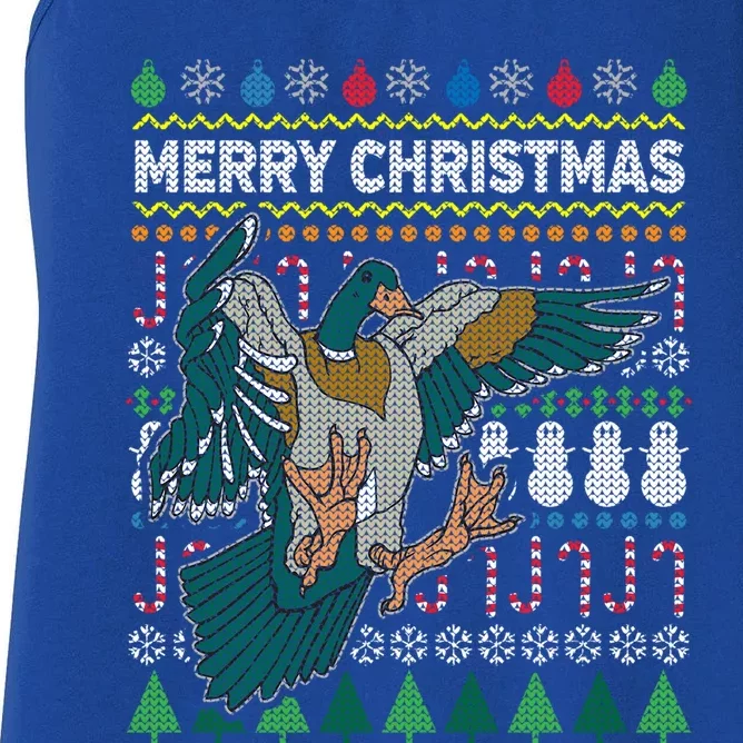 Flying Mallard Duck Merry Christmas Ugly Xmas Design Gift Women's Racerback Tank