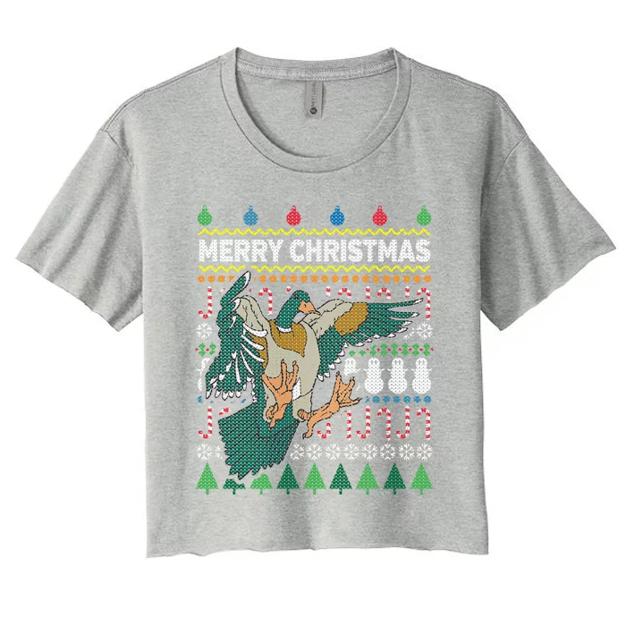 Flying Mallard Duck Merry Christmas Ugly Xmas Design Gift Women's Crop Top Tee