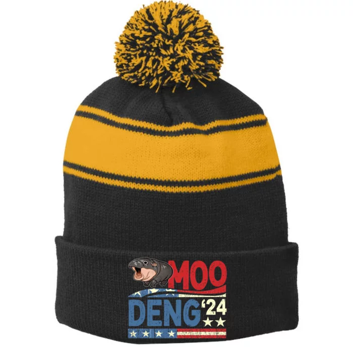 Funny Moo Deng Bouncy Pig The Cute Baby Stripe Pom Pom Beanie