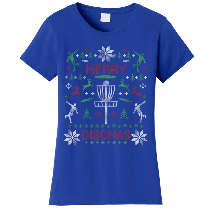 Funny Merry Discmas Disc Golf Ugly Christmas Sweater Design Gift Women's T-Shirt