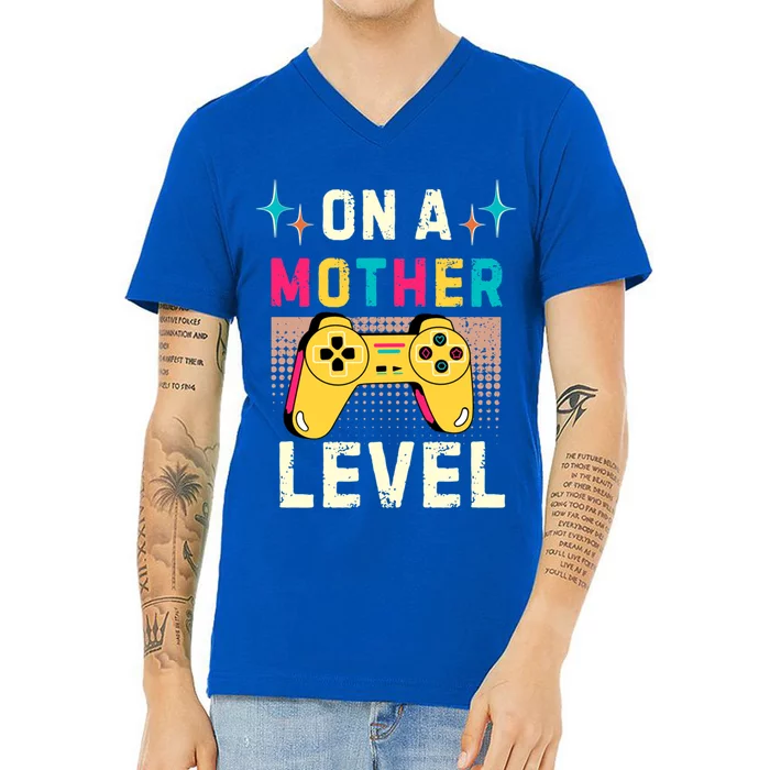 Funny Mothers Day Gamer Mom Gaming On A Mother Level Up Game Meaningful Gift V-Neck T-Shirt