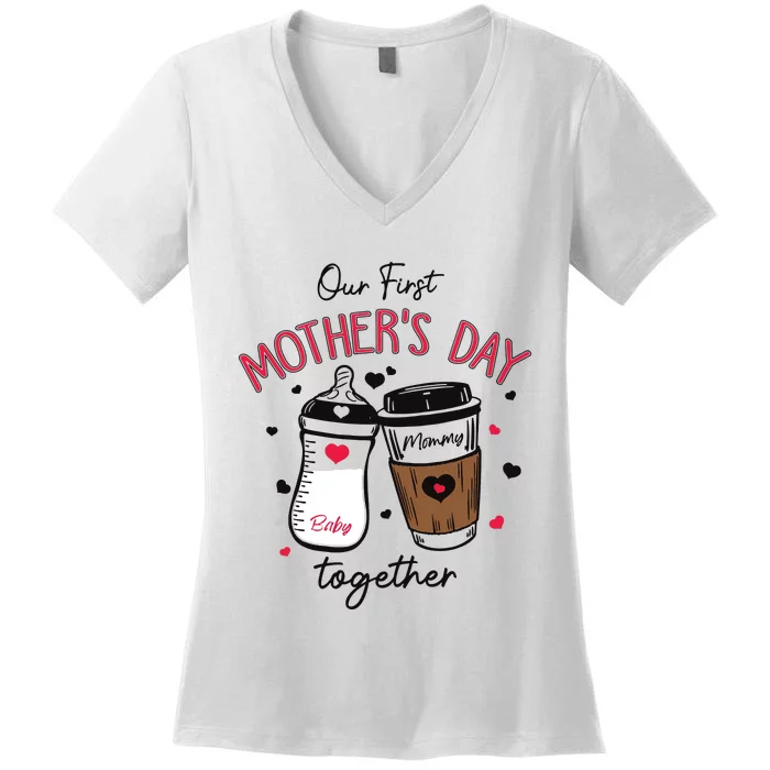 First Mothers Day Gift For Baby 2024 Our First Mothers Day Women's V-Neck T-Shirt