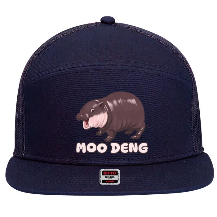 Funny Moo Deng Bouncy Pig The Cute Baby Hippo Moo Deng 7 Panel Mesh Trucker Snapback Hat