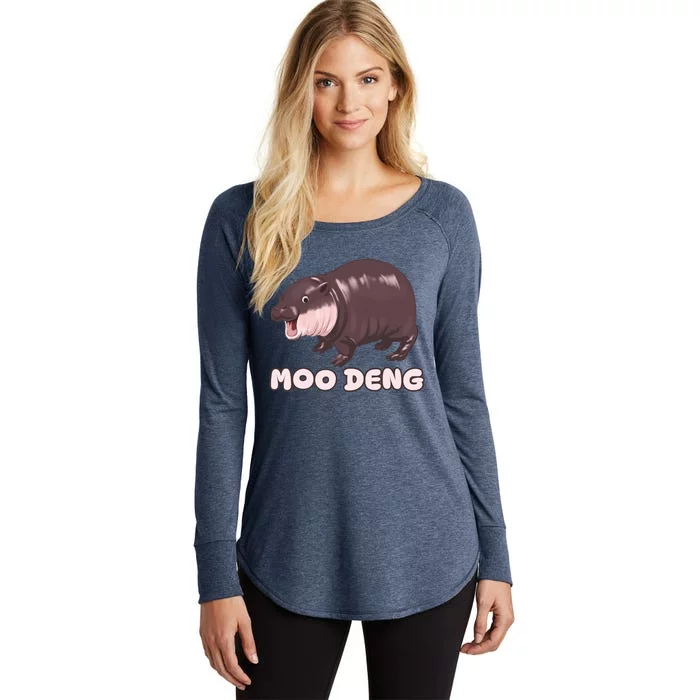 Funny Moo Deng Bouncy Pig The Cute Baby Hippo Moo Deng Women's Perfect Tri Tunic Long Sleeve Shirt