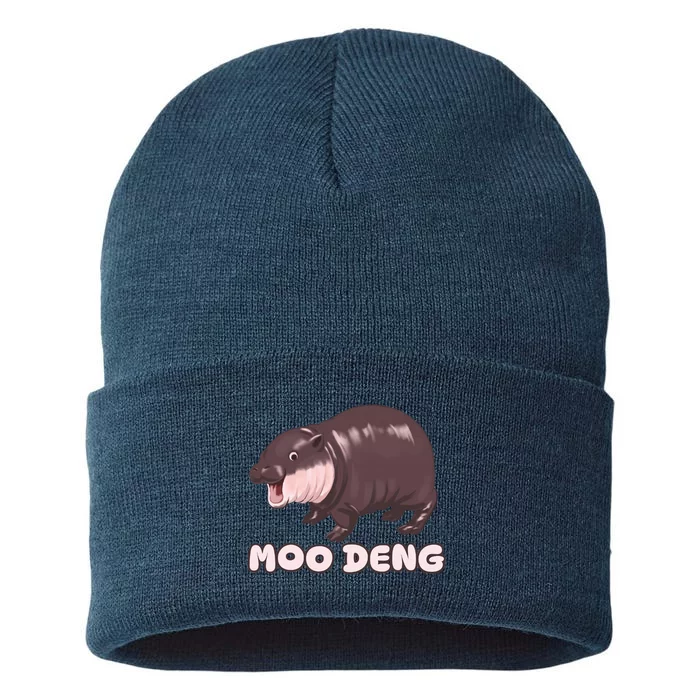 Funny Moo Deng Bouncy Pig The Cute Baby Hippo Moo Deng Sustainable Knit Beanie