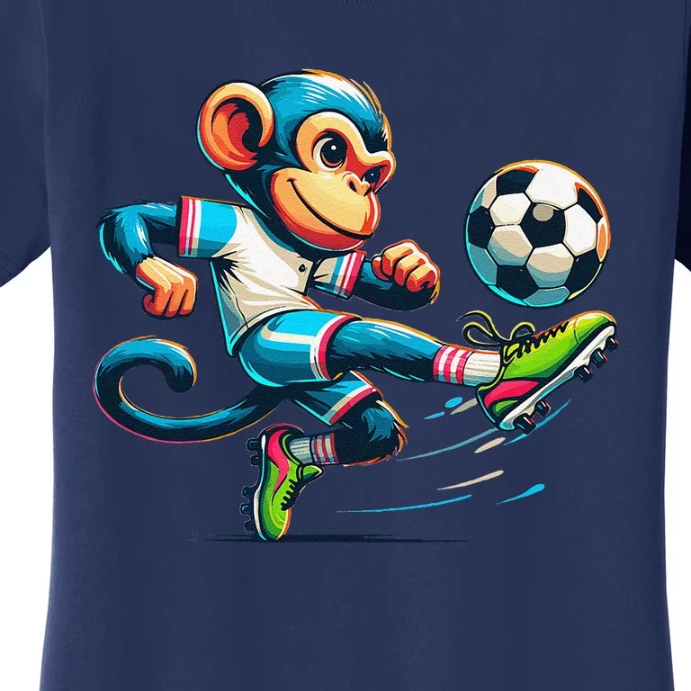 Funny Monkey Design Monkey Playing Soccer Women's T-Shirt