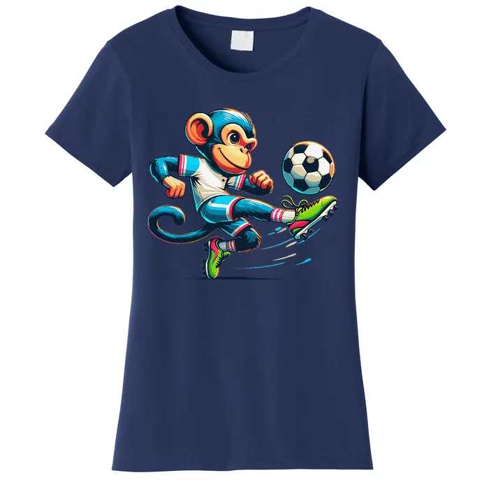 Funny Monkey Design Monkey Playing Soccer Women's T-Shirt