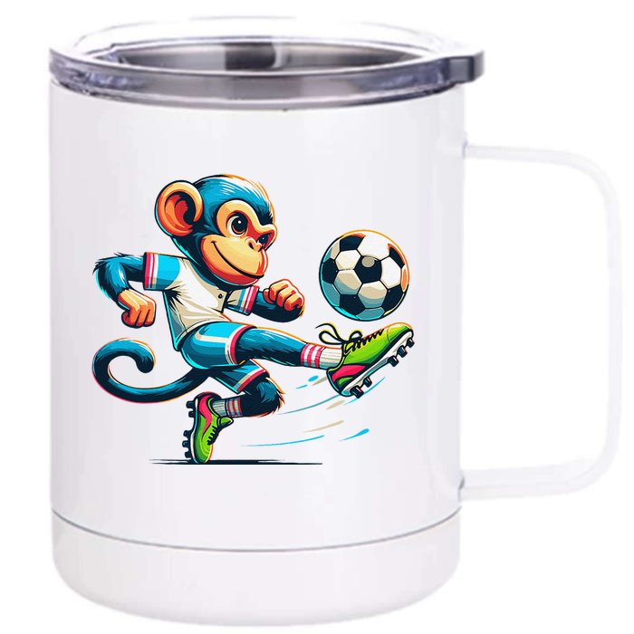 Funny Monkey Design Monkey Playing Soccer Front & Back 12oz Stainless Steel Tumbler Cup