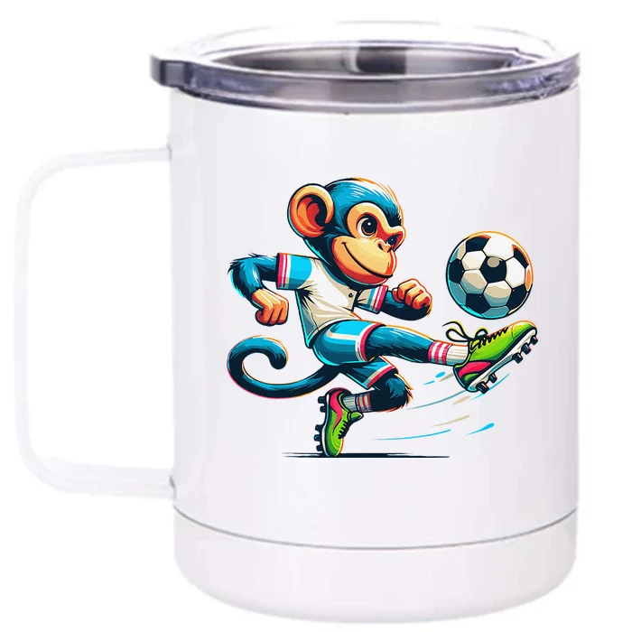 Funny Monkey Design Monkey Playing Soccer Front & Back 12oz Stainless Steel Tumbler Cup