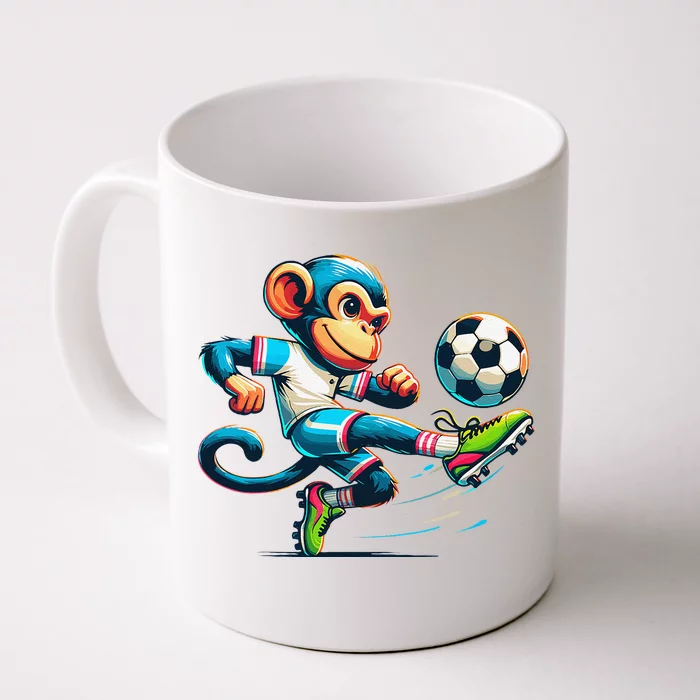 Funny Monkey Design Monkey Playing Soccer Front & Back Coffee Mug