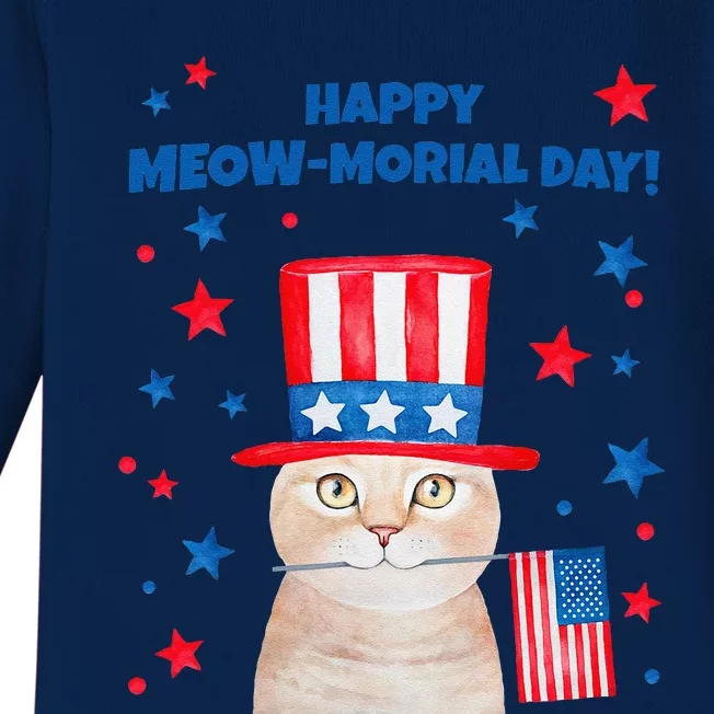 Funny Memorial Day Cat MEOWMorial Day Baby Long Sleeve Bodysuit