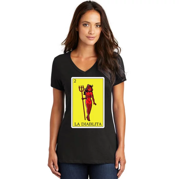 Funny Mexican Design La Diablita Women's V-Neck T-Shirt