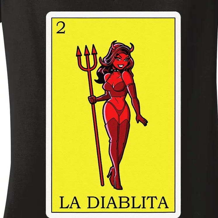 Funny Mexican Design La Diablita Women's V-Neck T-Shirt