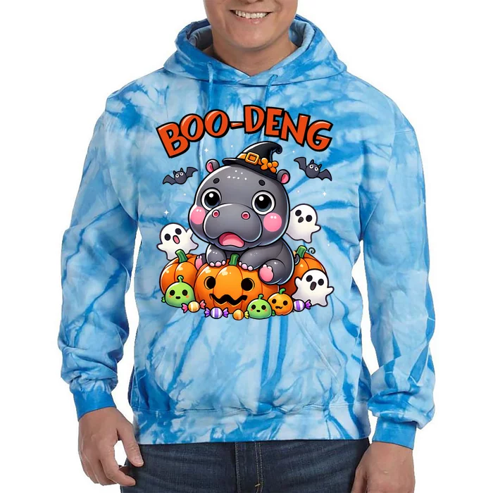 Funny Moo Deng Baby Pygmy Hippo Bouncy Pig In Thai Halloween Tie Dye Hoodie