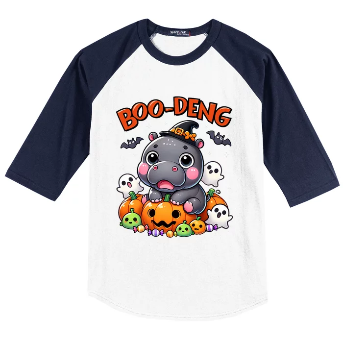 Funny Moo Deng Baby Pygmy Hippo Bouncy Pig In Thai Halloween Baseball Sleeve Shirt