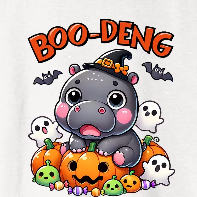 Funny Moo Deng Baby Pygmy Hippo Bouncy Pig In Thai Halloween Women's Crop Top Tee