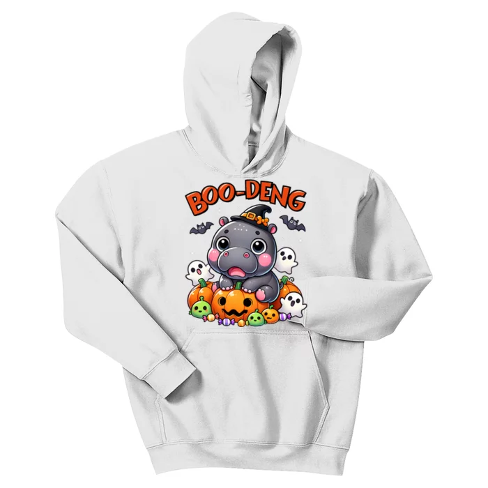 Funny Moo Deng Baby Pygmy Hippo Bouncy Pig In Thai Halloween Kids Hoodie