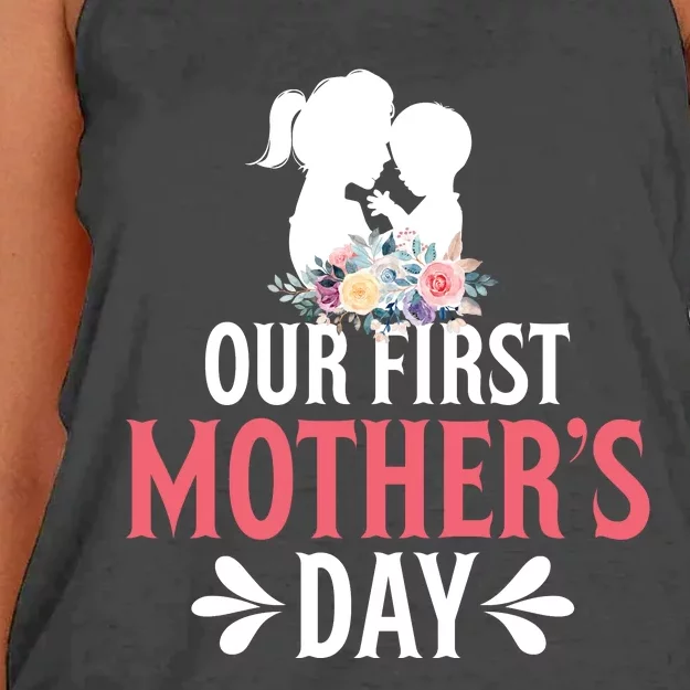 First MotherS Day Celebration Graphic Women's Knotted Racerback Tank