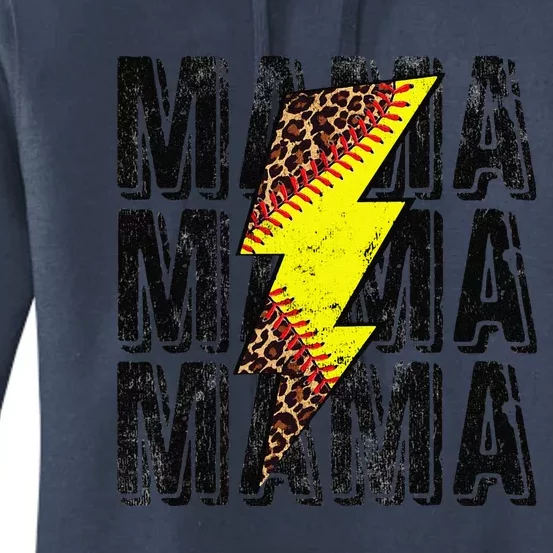 Funny Mothers Day Softball Leopard Thunderstorm Grandma Mama Women's Pullover Hoodie