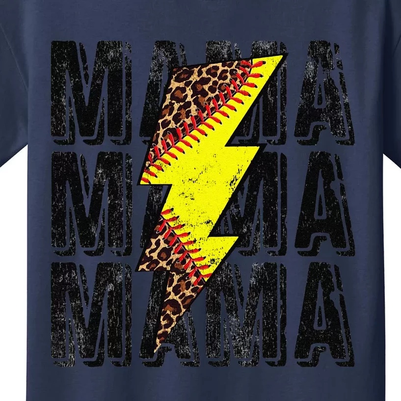 Funny Mothers Day Softball Leopard Thunderstorm Grandma Mama Kids T-Shirt