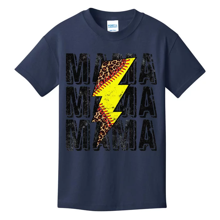 Funny Mothers Day Softball Leopard Thunderstorm Grandma Mama Kids T-Shirt