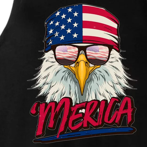 Funny Merica Eagle USA American Flag Ladies Tri-Blend Wicking Tank