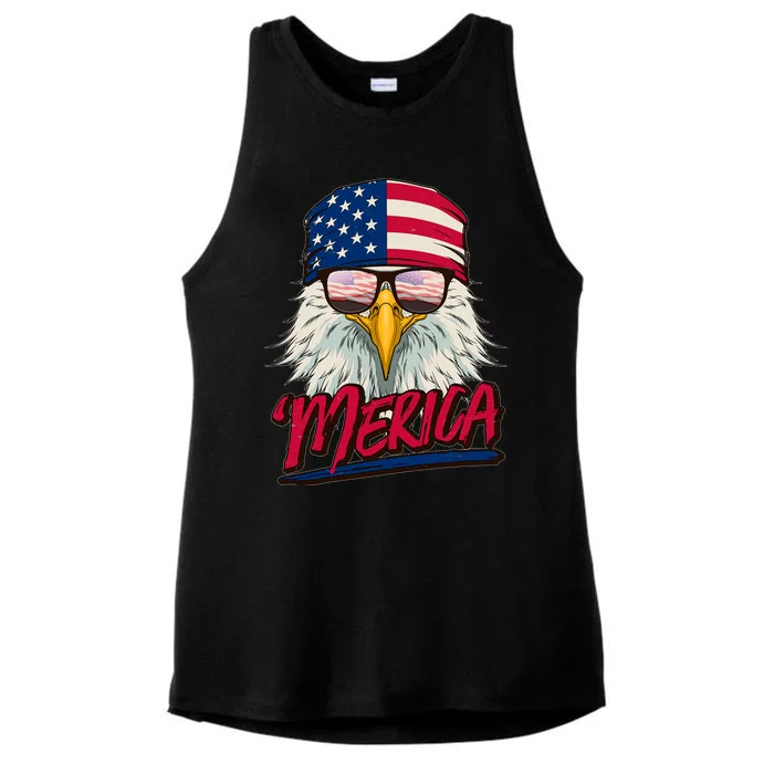 Funny Merica Eagle USA American Flag Ladies Tri-Blend Wicking Tank