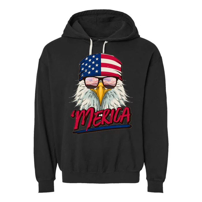 Funny Merica Eagle USA American Flag Garment-Dyed Fleece Hoodie