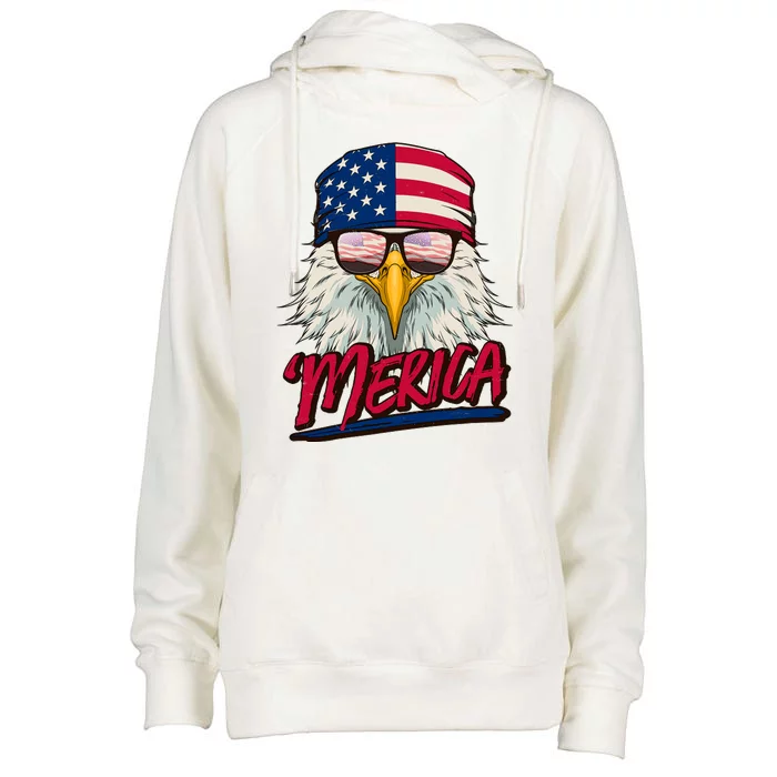 Funny Merica Eagle USA American Flag Womens Funnel Neck Pullover Hood