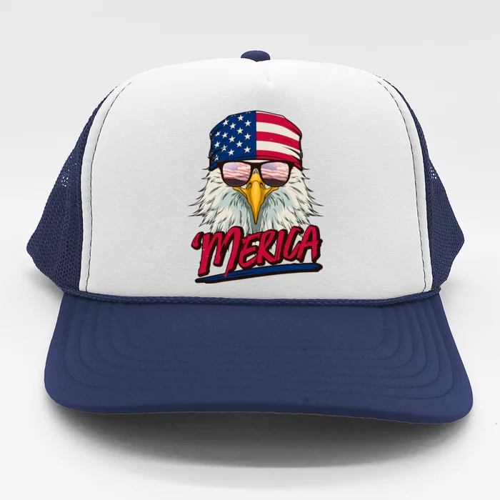 Funny Merica Eagle USA American Flag Trucker Hat